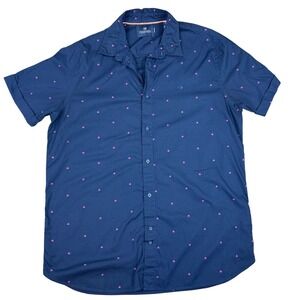 Scotch & Soda Navy Pink Sailboat Print Short Sleeve Button Up Nautical Size XL